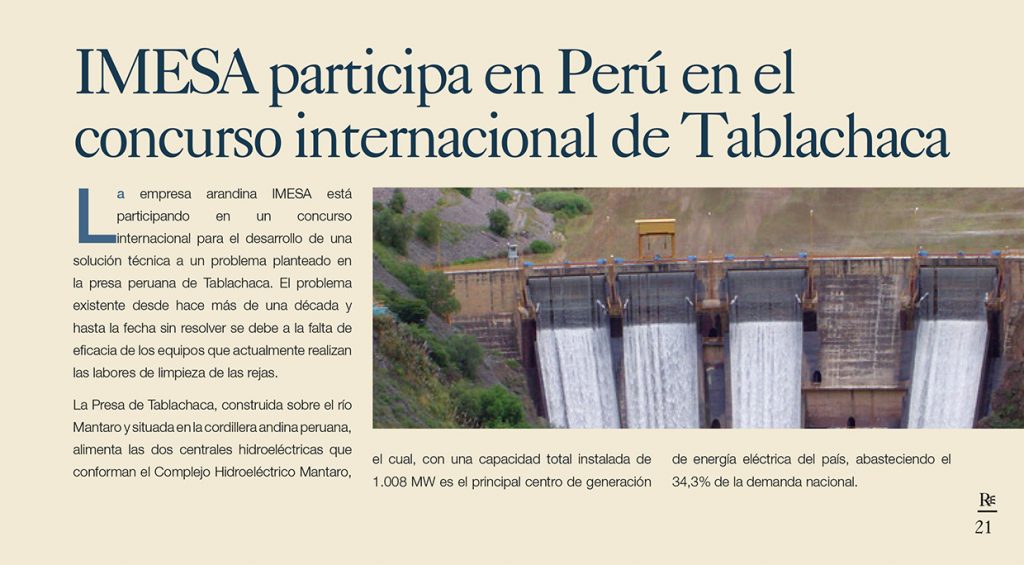 Imesa participa en Perú en el concurso internacional de Tablachaca