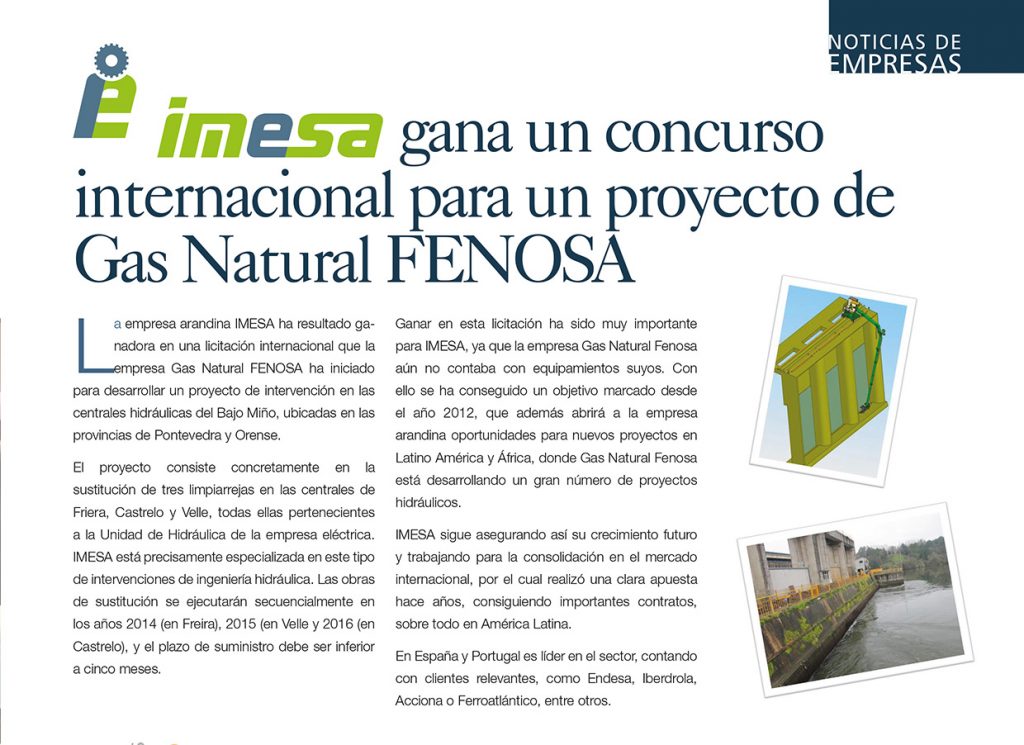 Imesa gana un concurso internacional para un proyecto de Gas Natural FENOSA
